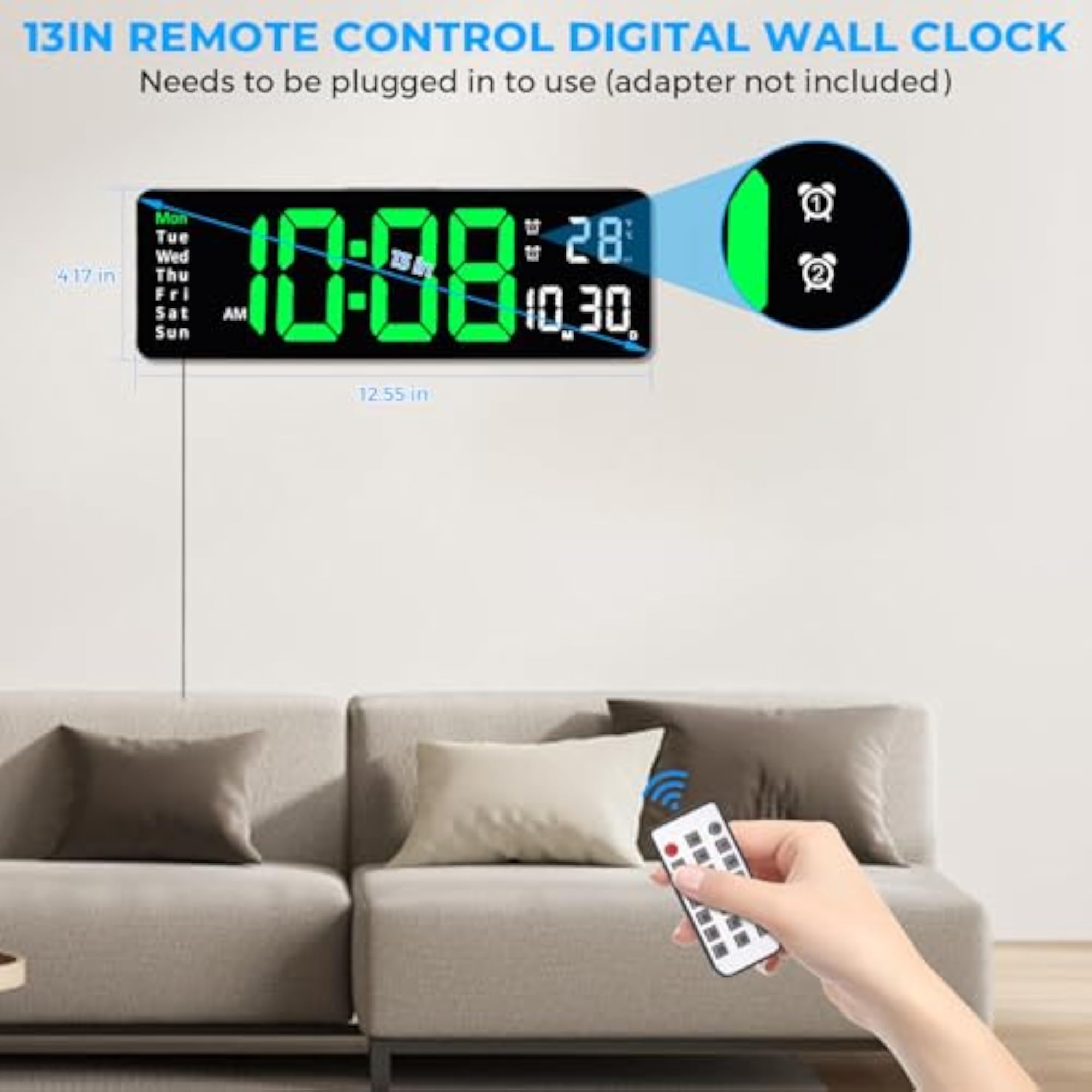 Digital Wall Clock, Large Display